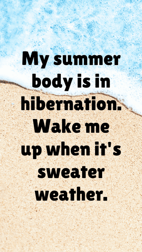 "My summer body is in hibernation. Wake me up when it's sweater weather."