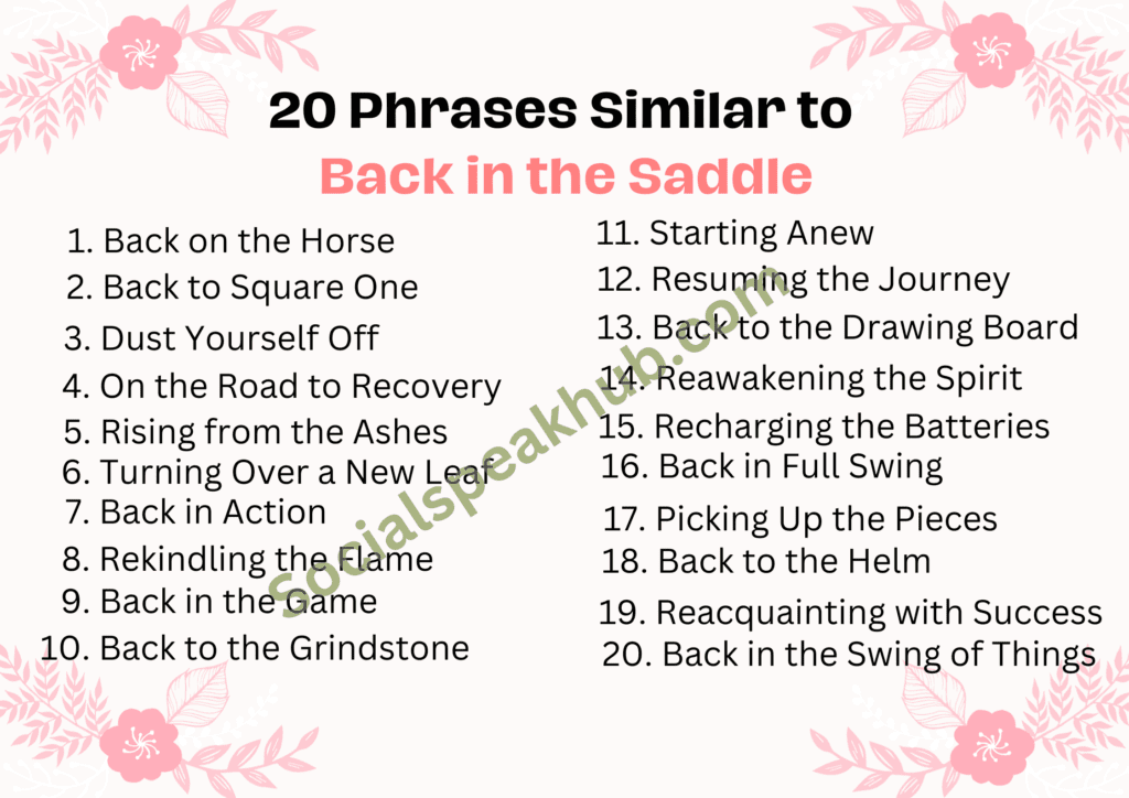 20 Phrases Similar to Back in the Saddle